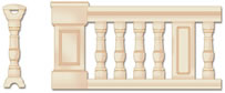 Balaustre KRETA 63 - 
Pasamano curvo 25, Base-z�calo25, Col. interior 63, Pedestal y capitel bisel 42.