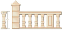 Balaustre KRETA 45 - 
Pasamano recto 20, Columna int. 45,Columna biselada 25 y capitel piramide. 