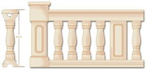 Balaustre MALLORCA 60 - 
Pasamano recto 25, Base z�calo 25, Columna int. 60, Col.plafon 23, Z�calo 25/8, z�calo col.25 y capitel 35.