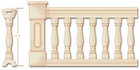 Balaustre MALLORCA 70 - 
Pasamano curvo 25 Base-z�calo 25, col.plafon23, z�calo 25/8, capitel 35