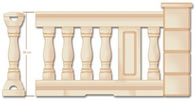 Balaustre MALLORCA 60 - 
Pasamano curvo25, Base-z�calo25, Columna int.60,Z�calo desag�e Col.bisel 30.